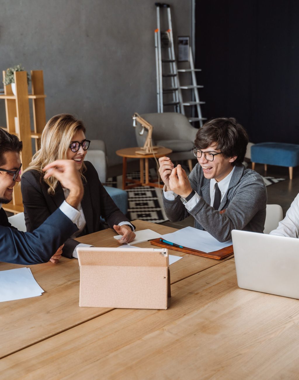Startup Diversity Teamwork Brainstorming Meeting Concept. Business Team Coworkers Sharing World Economy Report Document Laptop.